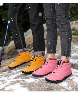 Barfußschuhe Winter Damen wasserdichte Trailrunning-Schuhe Warm gefütterte Schneeschuhe Unisex Outdoor rutschfeste Winterstiefel