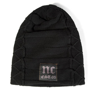 Herren Winter Plus Samt Warme Strickmütze Lässig NC Letter Solid Skullies Beanie Hat