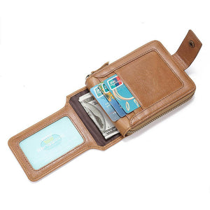 Männer RFID Antimagnetic Solid Cowhide 11 Kartenfächer Coin Bag Zipper Wallet