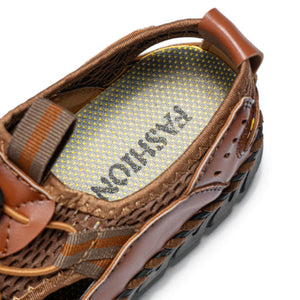 Männer Rindsleder Handnähte Mesh Atmungsaktiv Weicher Boden Lässige Outdoor-Sandalen