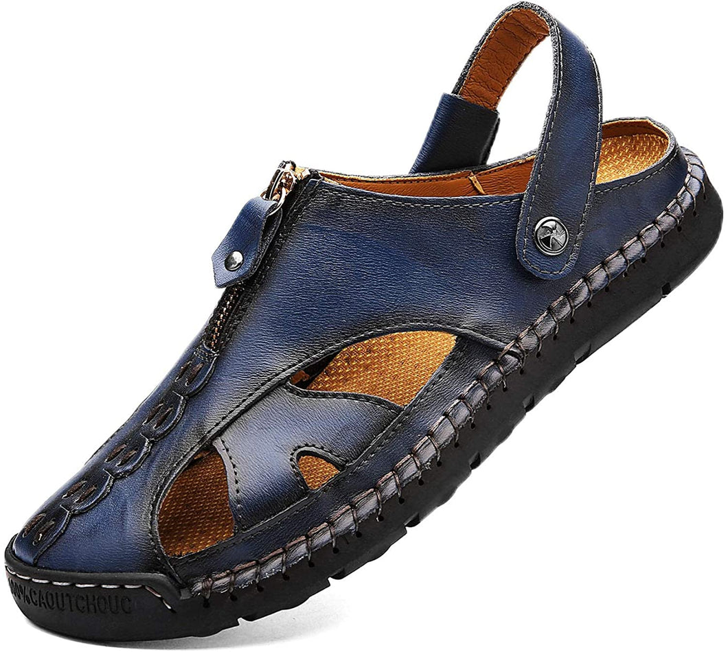 Herren Casual Closed Toe Leder handgefertigte Sandalen Verstellbare Fisherman Beach Sandalen für Walking Walking im Freien