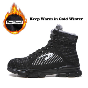 Herren Stahlkappenstiefel Winter Warm Komfortable Industriekonstruktion Rutschfeste Tennisarbeitssicherheitsschuhe