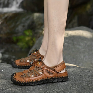 Trendige atmungsaktive Mesh-Sandalen für Herren mit verstellbarem Kordelzug, lässige Outdoor-Wanderschuhe