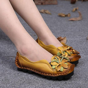 Damen-Grain-Leder-Schuhe Flache Slipper